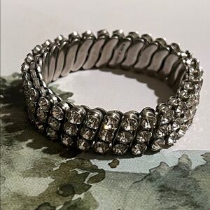 Vintage Silver Rhinestone Expansion Japan Stretch Bracelet
